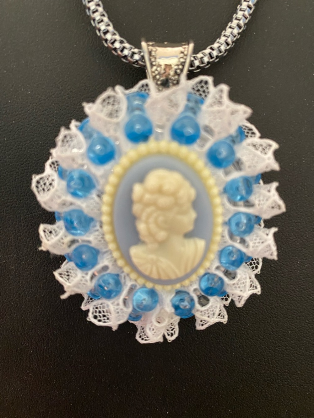 10/$0 Blue Cameo Lace Pendant Necklace - Women's Vintage-Inspired Jewelry